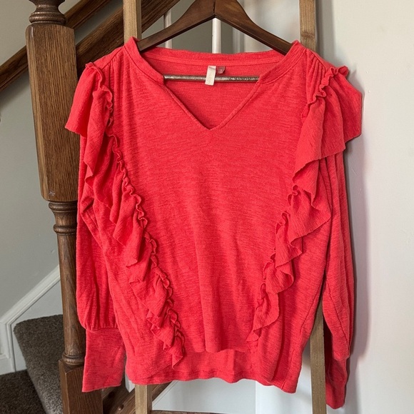 Pilcro Tops - Pilcro Vibrant Coral Ruffled Blouse